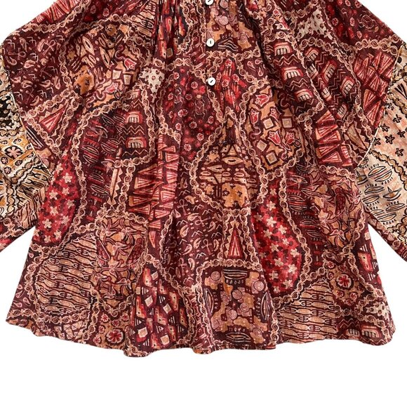 Chufy Nile Tales Floral Peasant Blouse‎ Red S Balloon Sleeve Boho Cottagecore - Picture 4 of 13